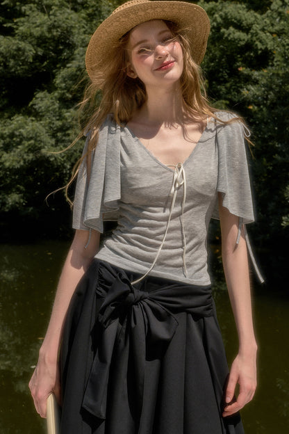 Cape-Style Short-Sleeve Top and Dress Set-Up
