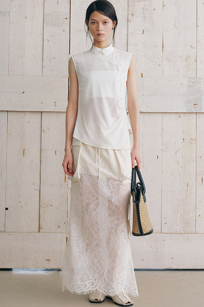 Detachable Shawl Collar Sleeveless Shirt