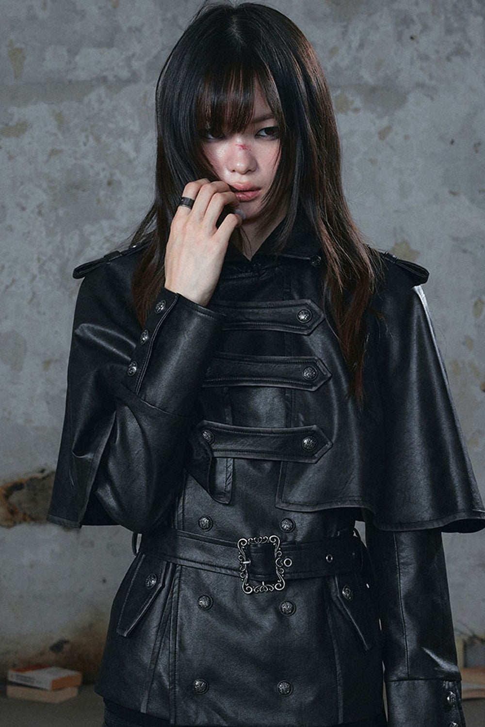 Detachable Cape Leather Jacket