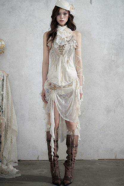 Retro Suede Embroidered Bustier Vest