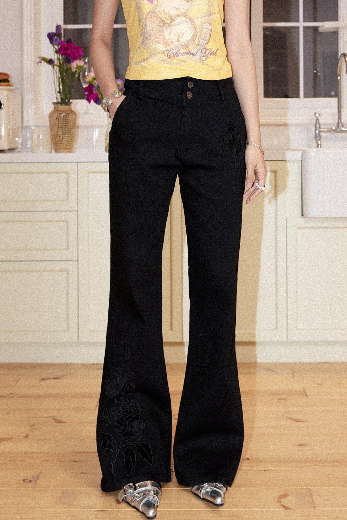 Retro Embroidered Bootcut Jeans