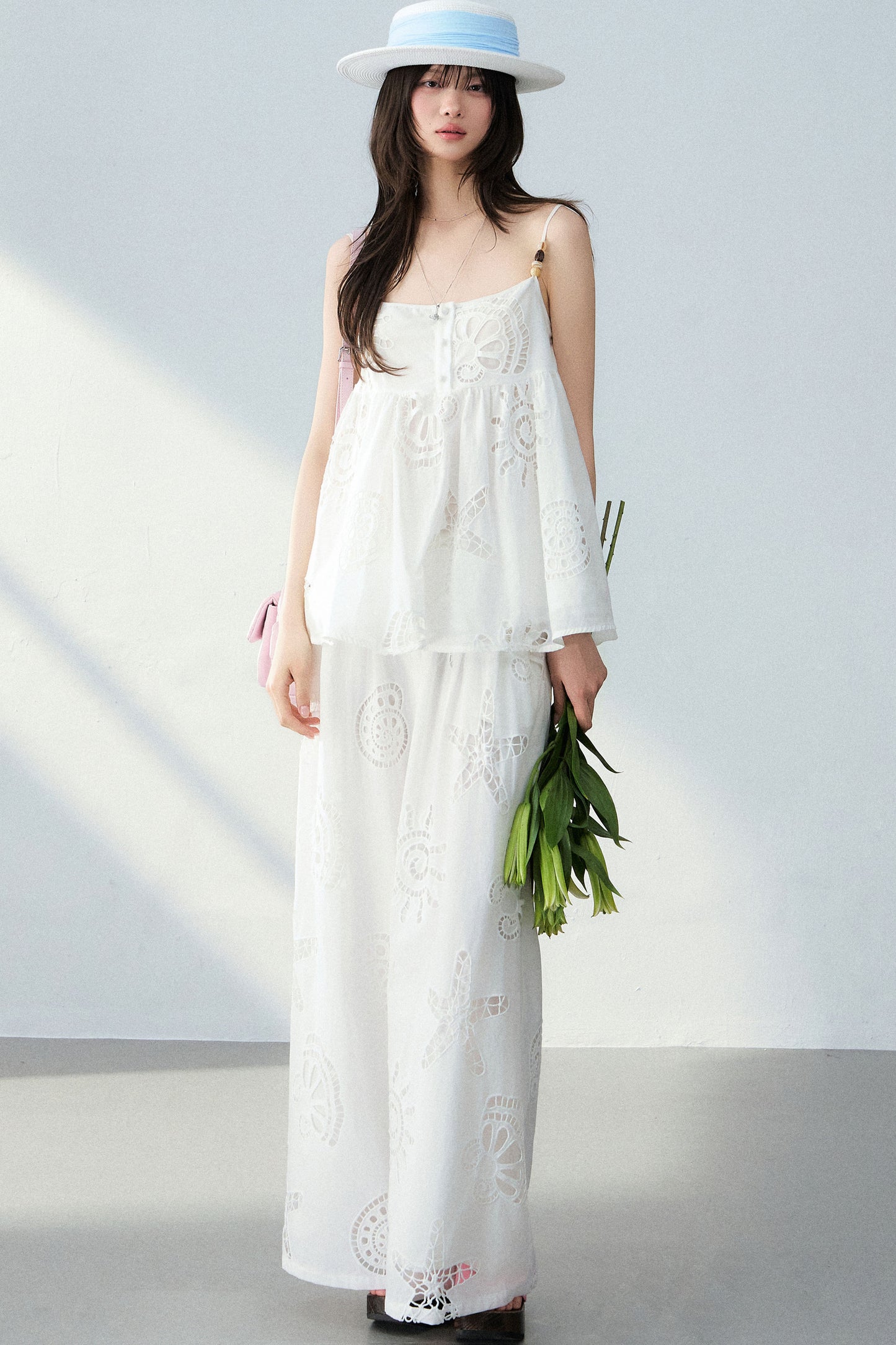 Ocean Hollow Beaded Camisole and Pants Set-Up