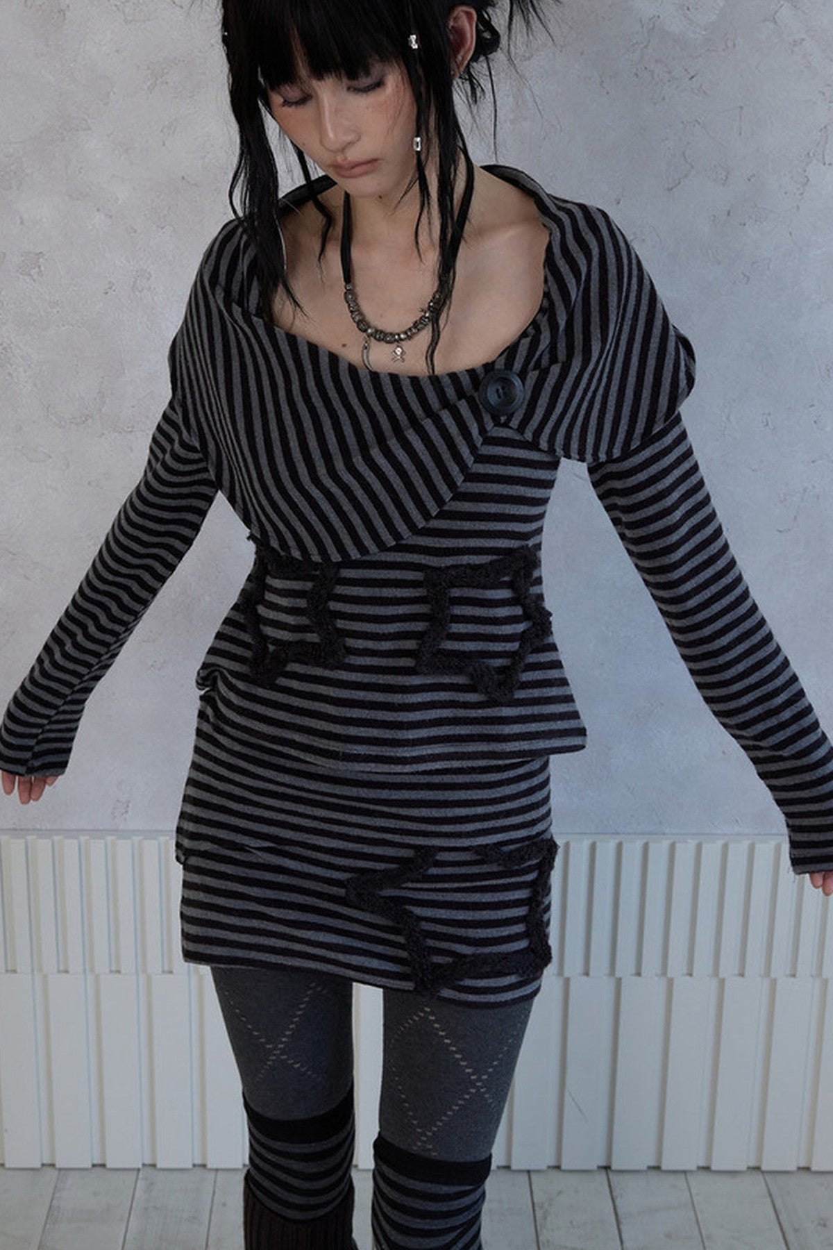 Adjustable Star Striped Knit Skirt