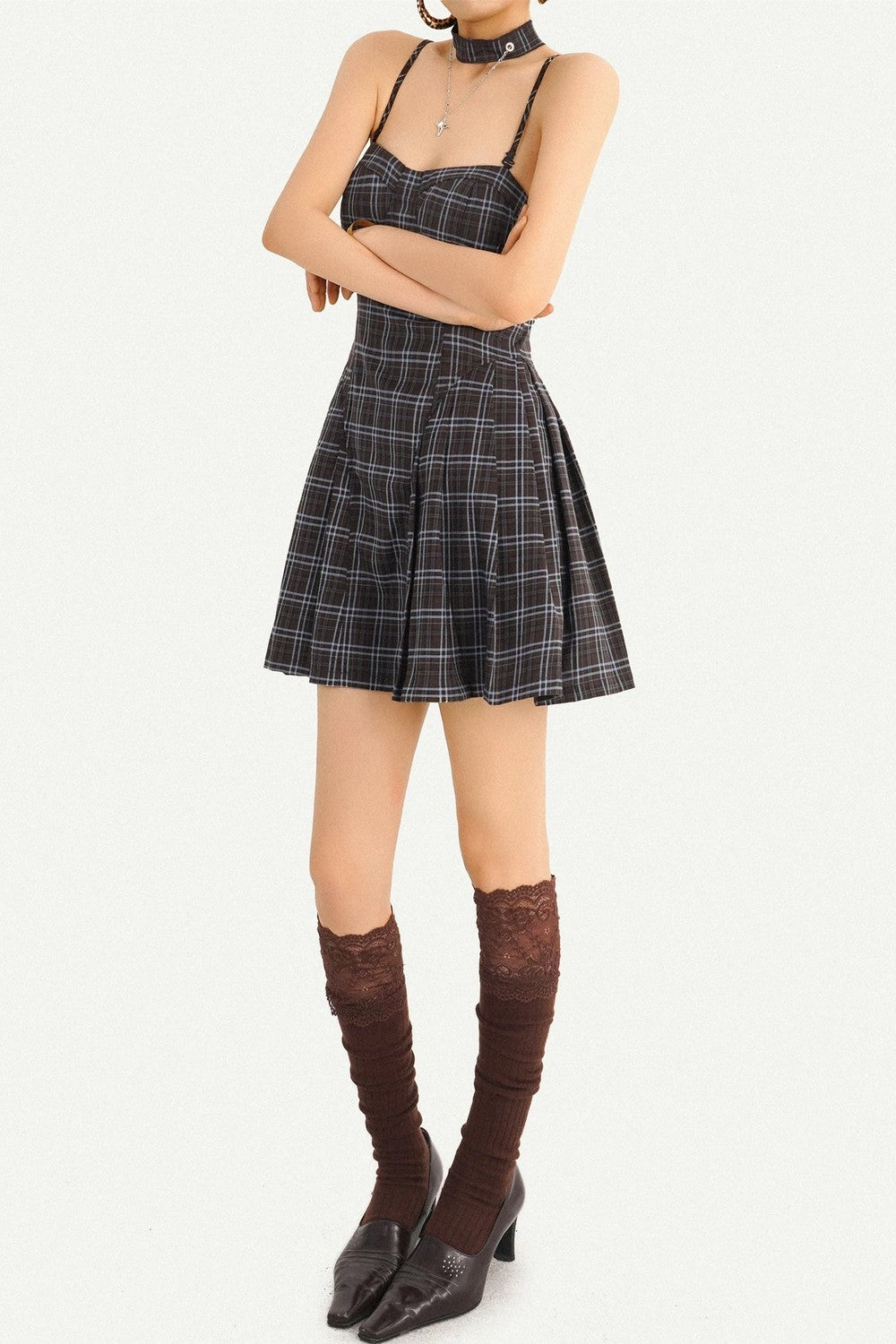 Retro Plaid Camisole Dress