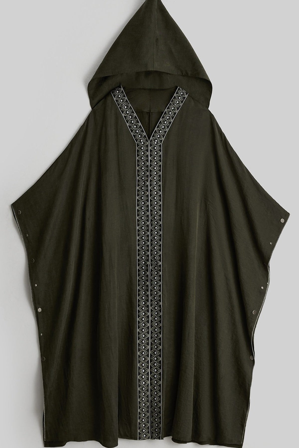 Dark Forest Green Embroidered Detachable Hood Cape