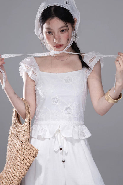 Moon White Lace Top Pants Set-Up