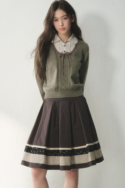 Floral Collar Tie Sweater