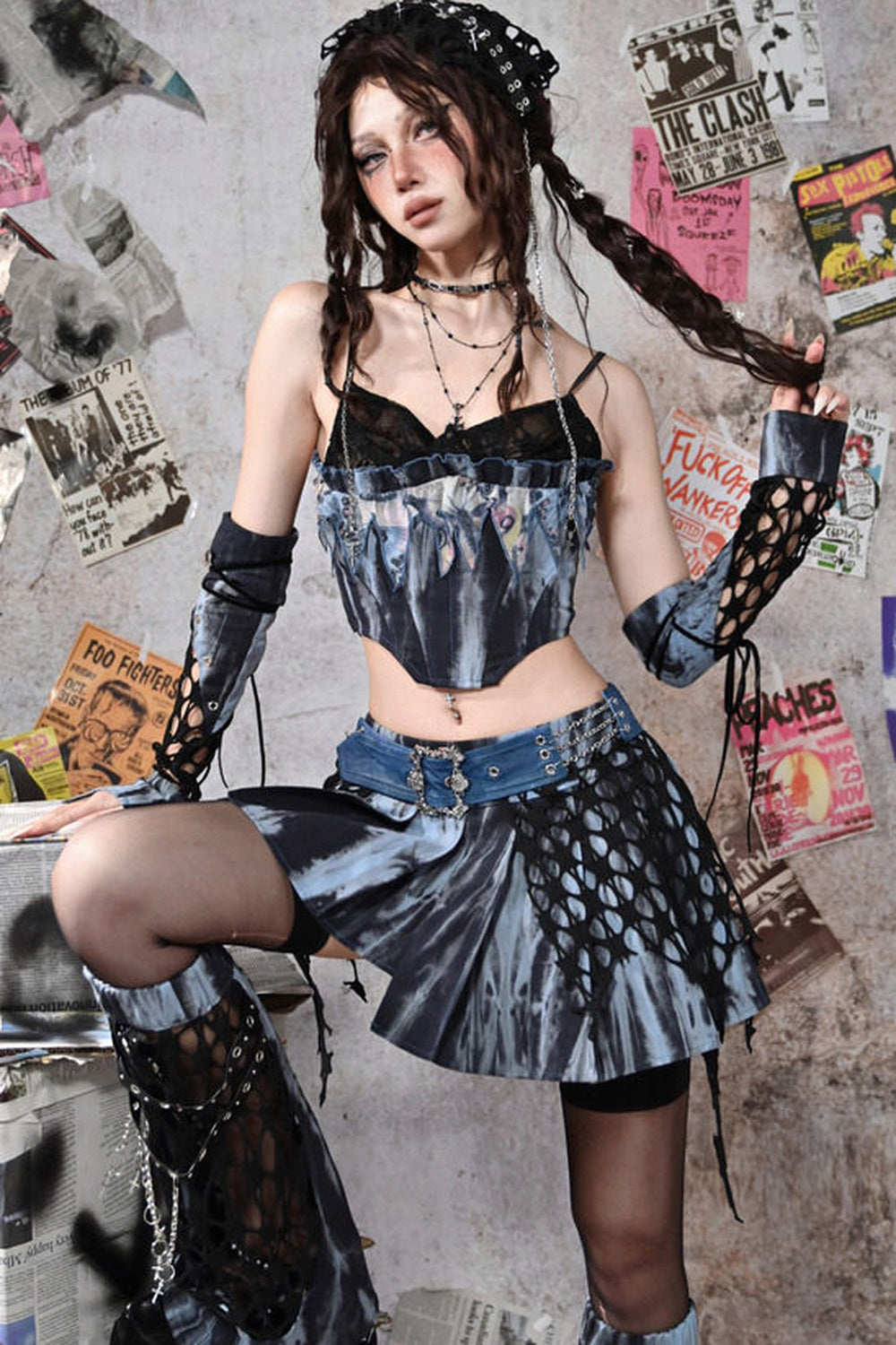 Butterfly Irregular Low-Waist Pleated Skirt