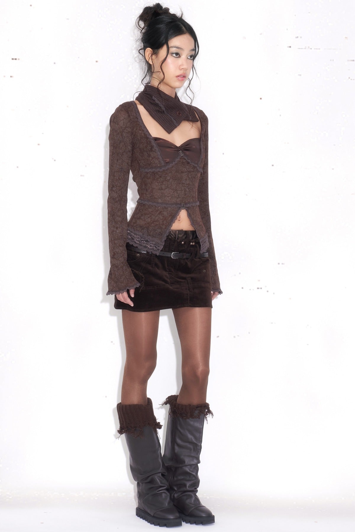 Studded Leather Patchwork Mini Skirt