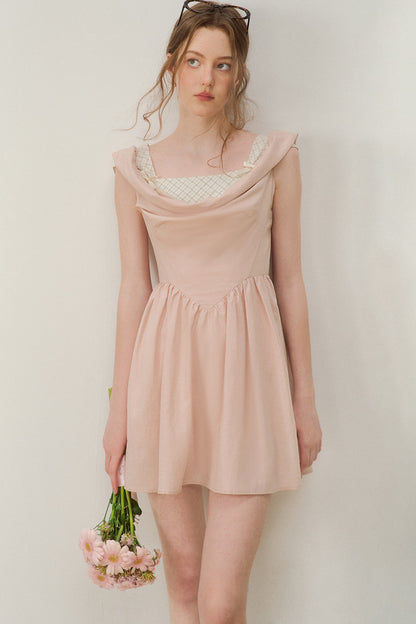 Robe évasée à col en lyocell à carreaux