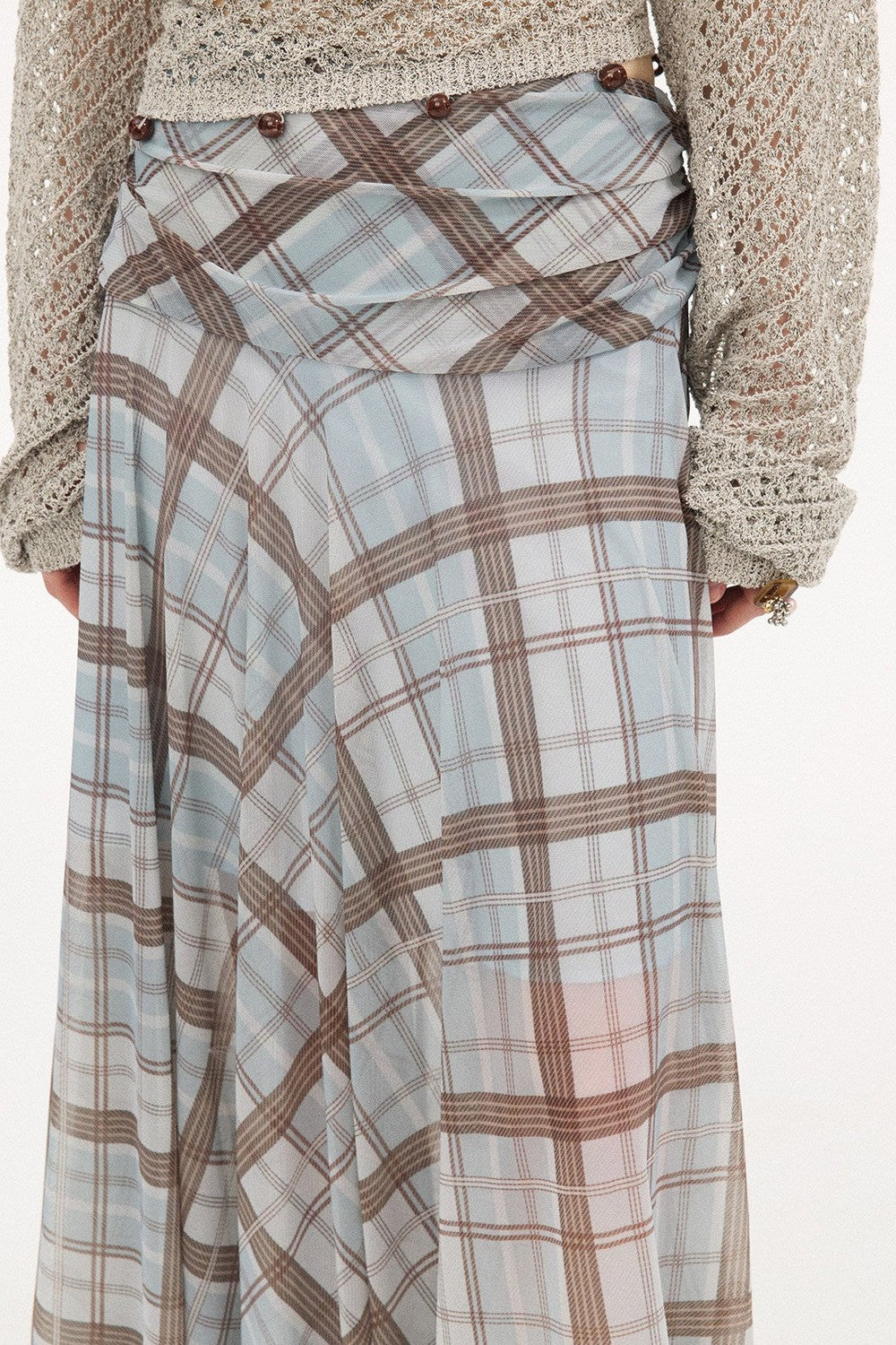 Plaid Pleated Mesh Skirt