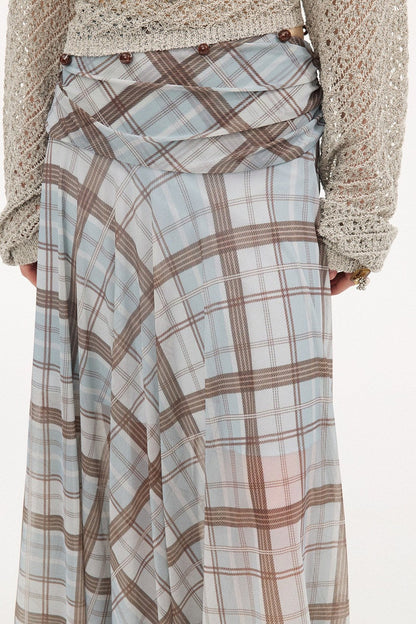 Plaid Pleated Mesh Skirt