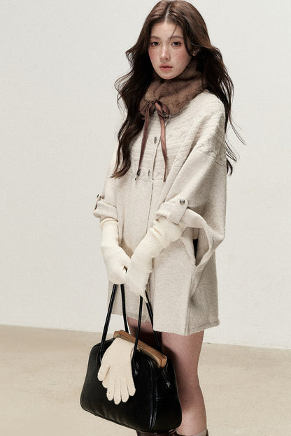 Double-Breasted Cape Design Cardigan