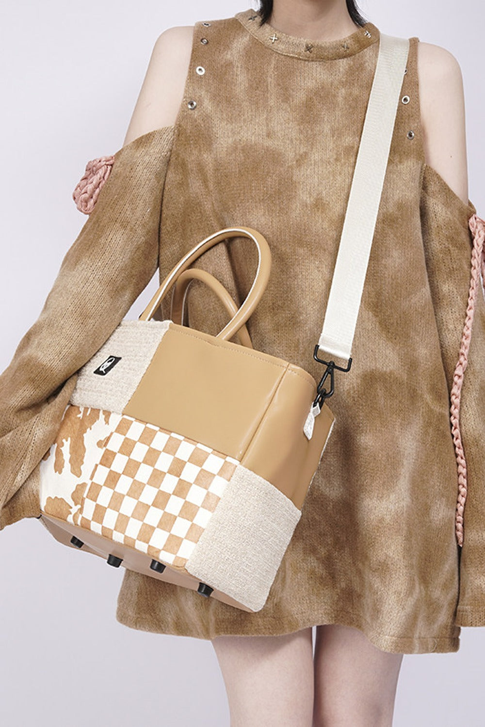Y2K Leather Contrast Tote Bag