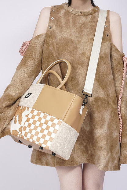 Y2K Leather Contrast Tote Bag