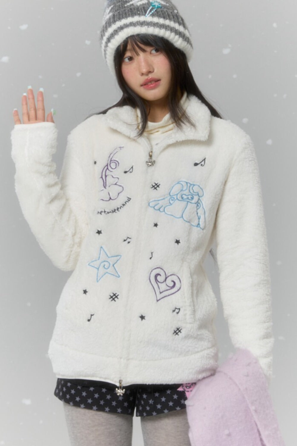 Embroidered Plush Fleece Coat
