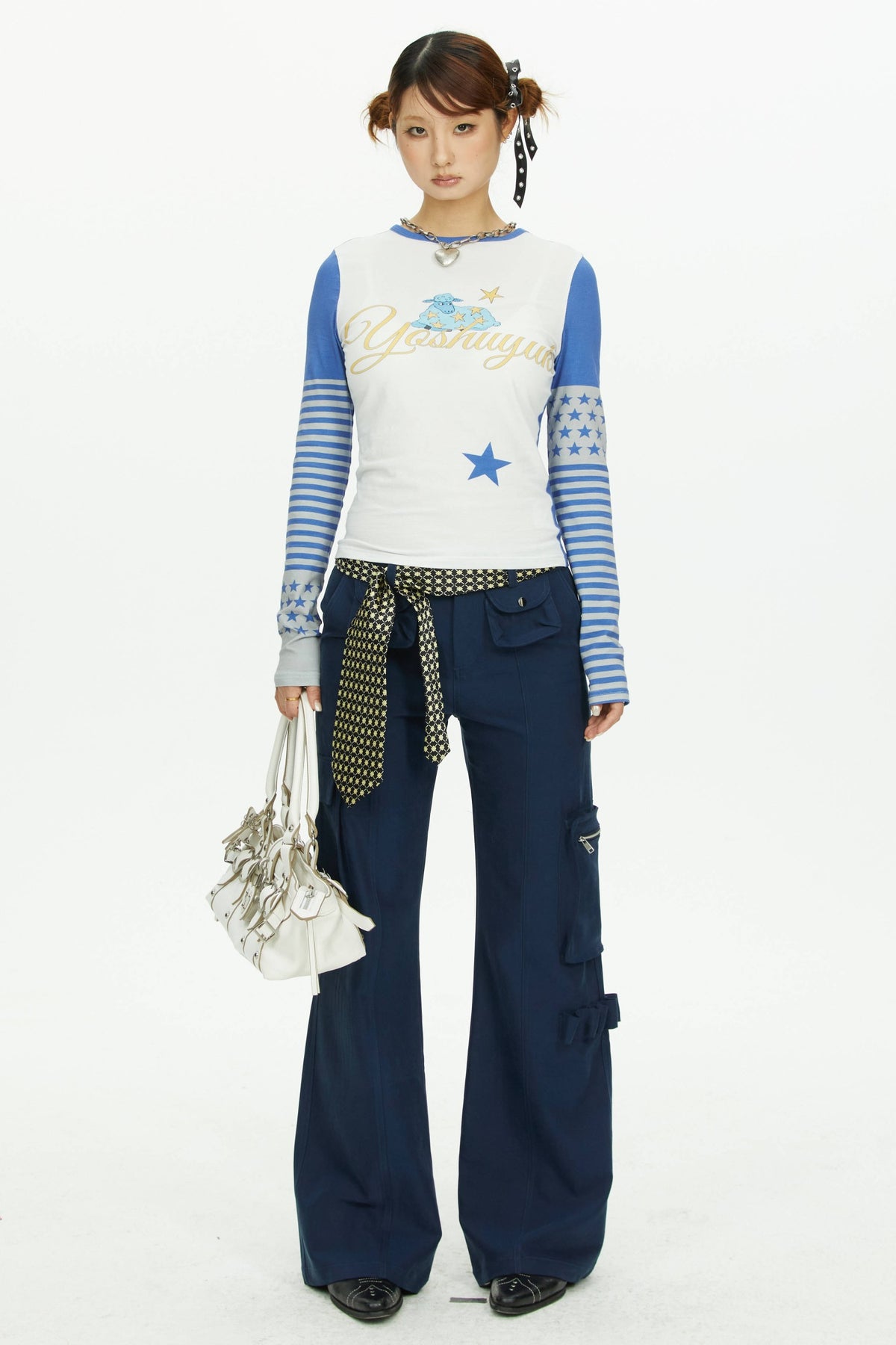 Navy Blue Multi-Pocket Wide-Leg Pants