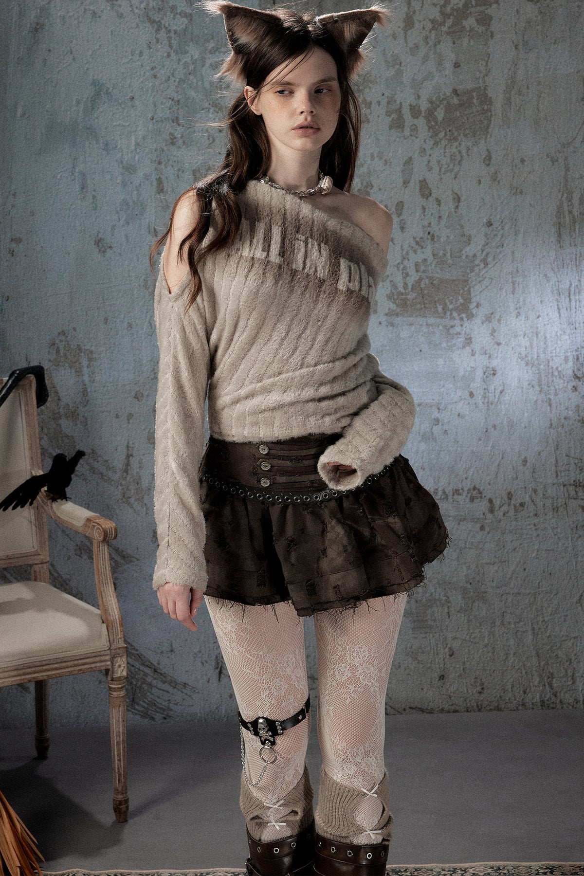 Asymmetrical Off-Shoulder Plush Long Sleeve Top