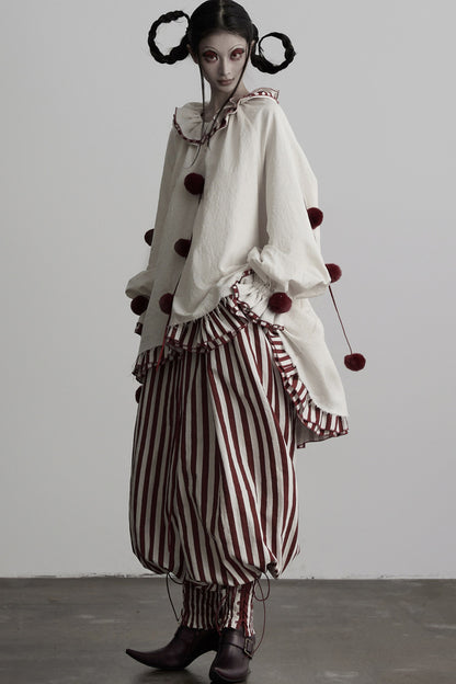 Quirky Clown-Style Red White Striped Shirt