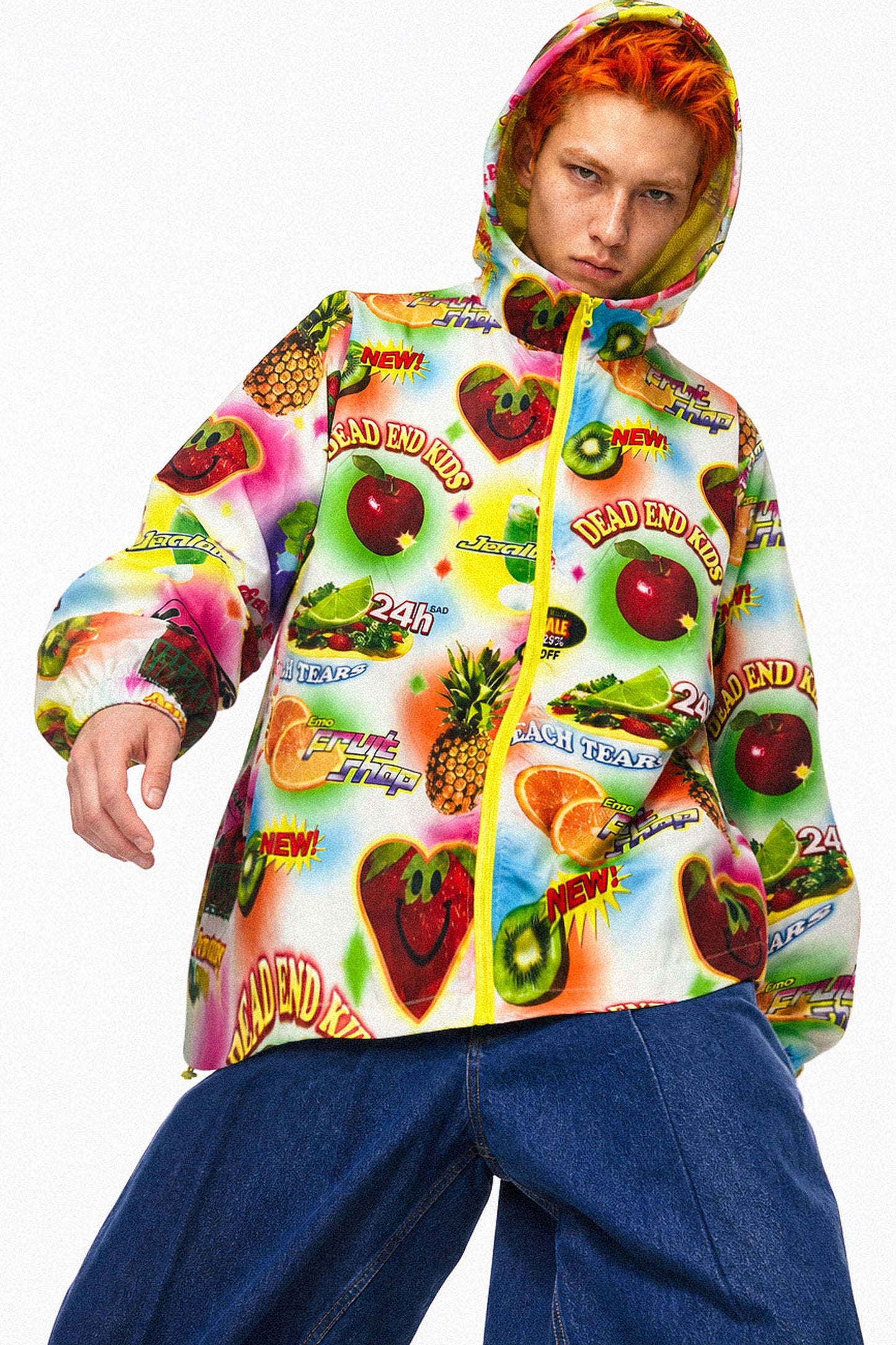 Teflon coupe-vent à capuche imprimé fruits