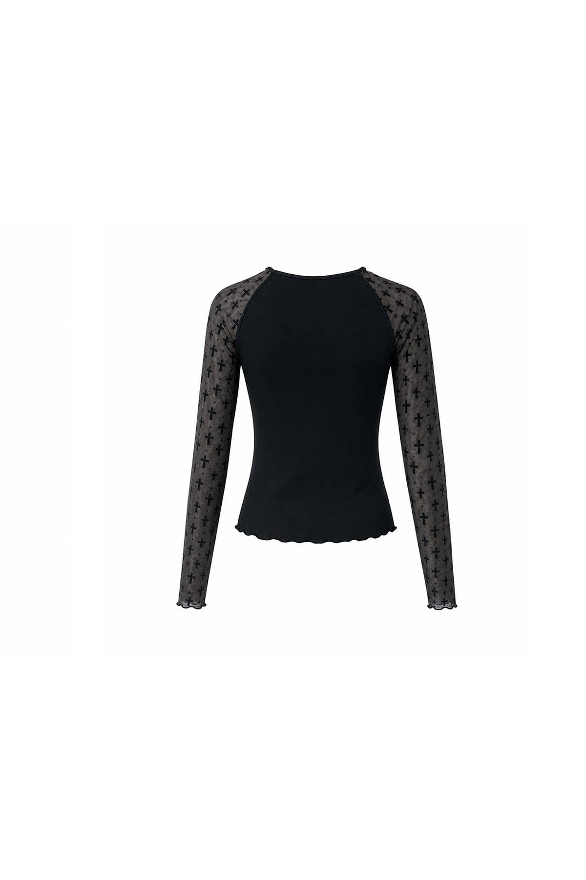 Letter Print Long-Sleeve Mesh Top