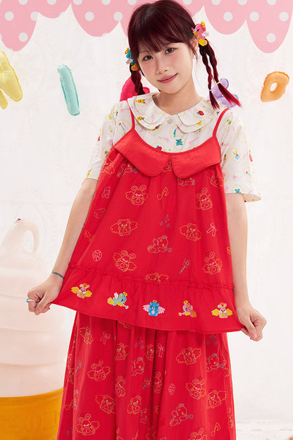 Red Animal Angel Embroidery Camisole