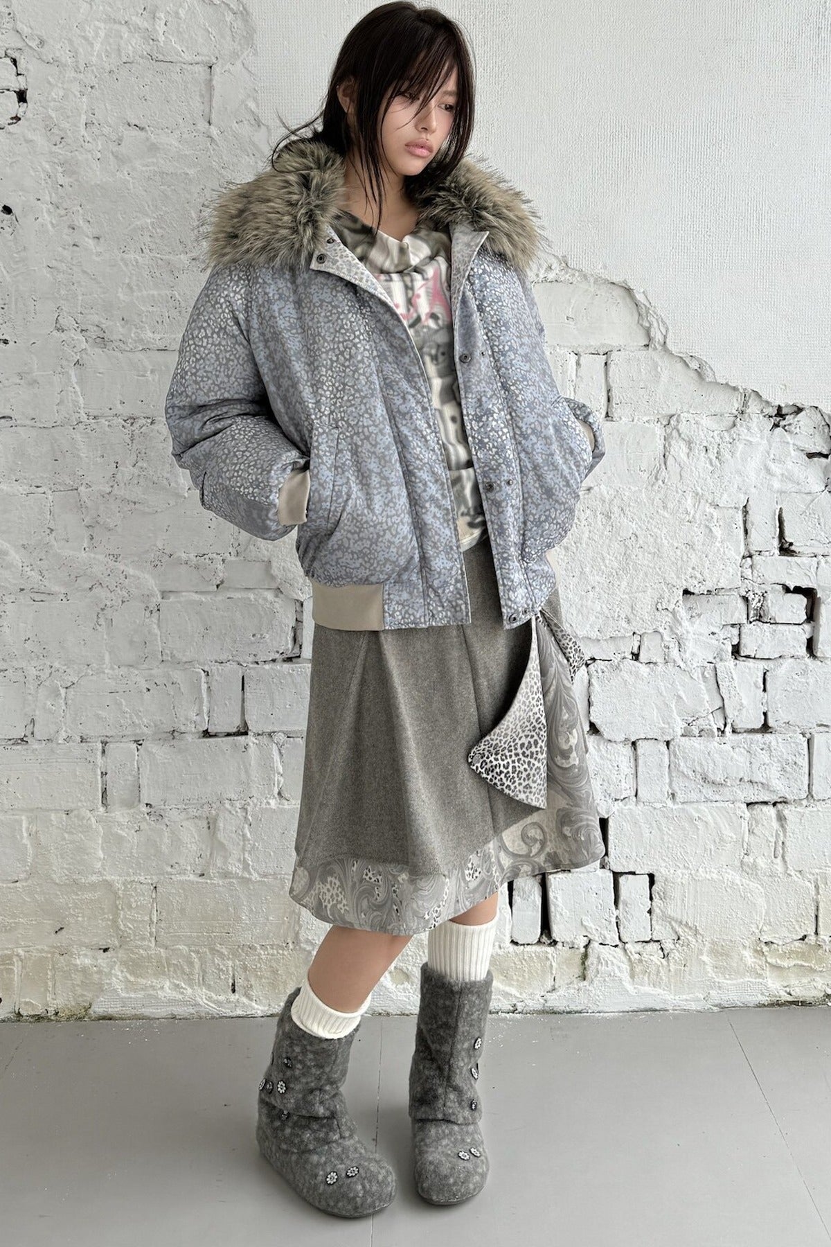 Asymmetrical Ruffled Baroque Leopard Print Wool Skirt