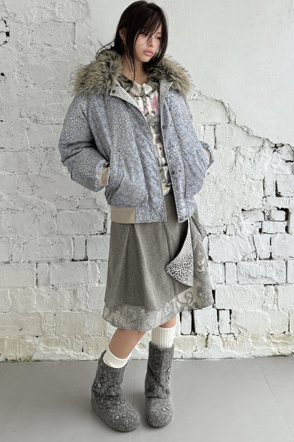 Asymmetrical Ruffled Baroque Leopard Print Wool Skirt