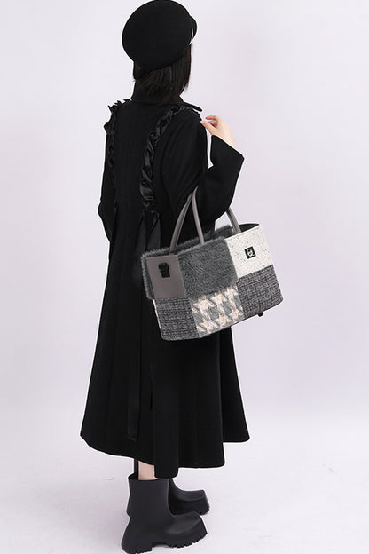 Furry Color-Block Tote Bag