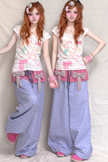 Striped Bow Patchwork Pants