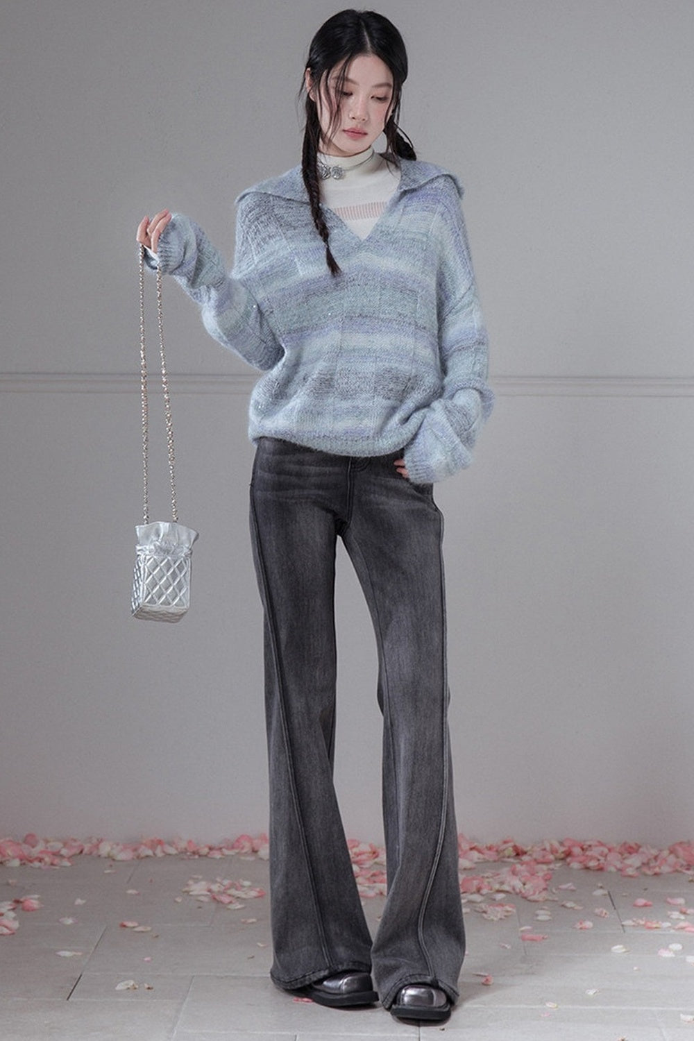 Striped Sequin Mohair Wool Sweater
