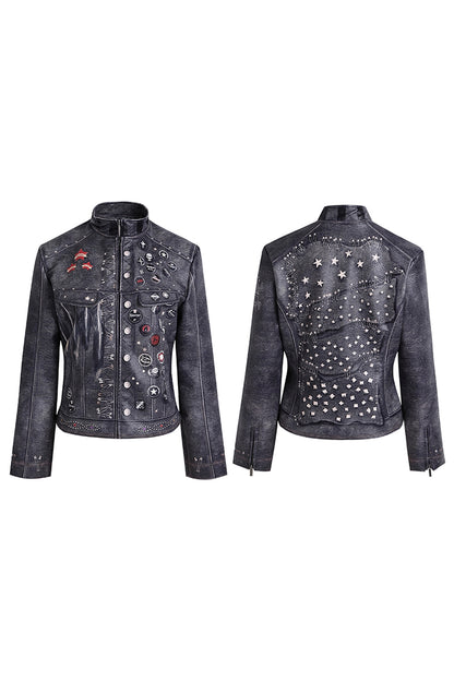 Distressed Punk Biker Leather Jacket