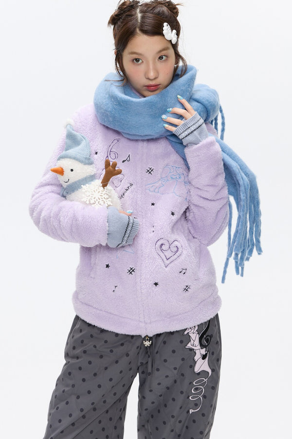 Embroidered Plush Fleece Coat
