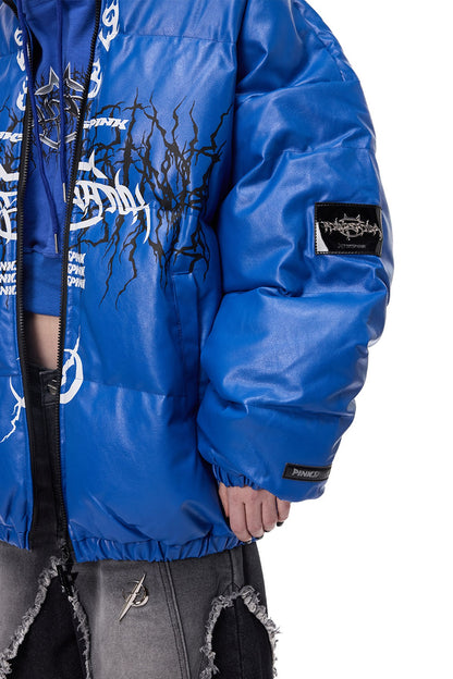 Logo PU Leather Motorcycle Puffer Jacket