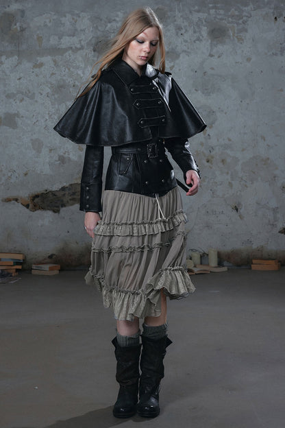 Detachable Cape Leather Jacket