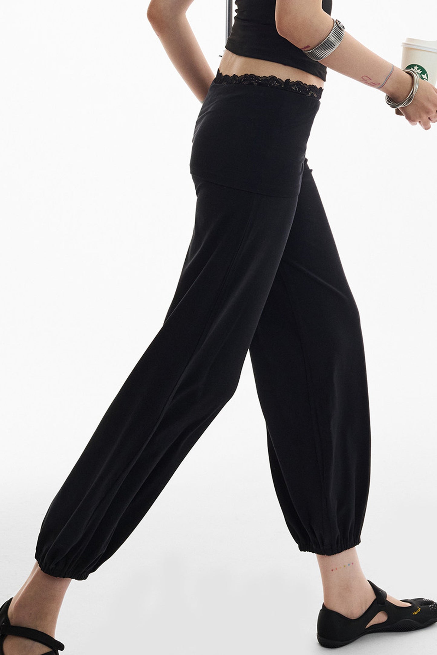 Lace Folded Waist Balloon Pants