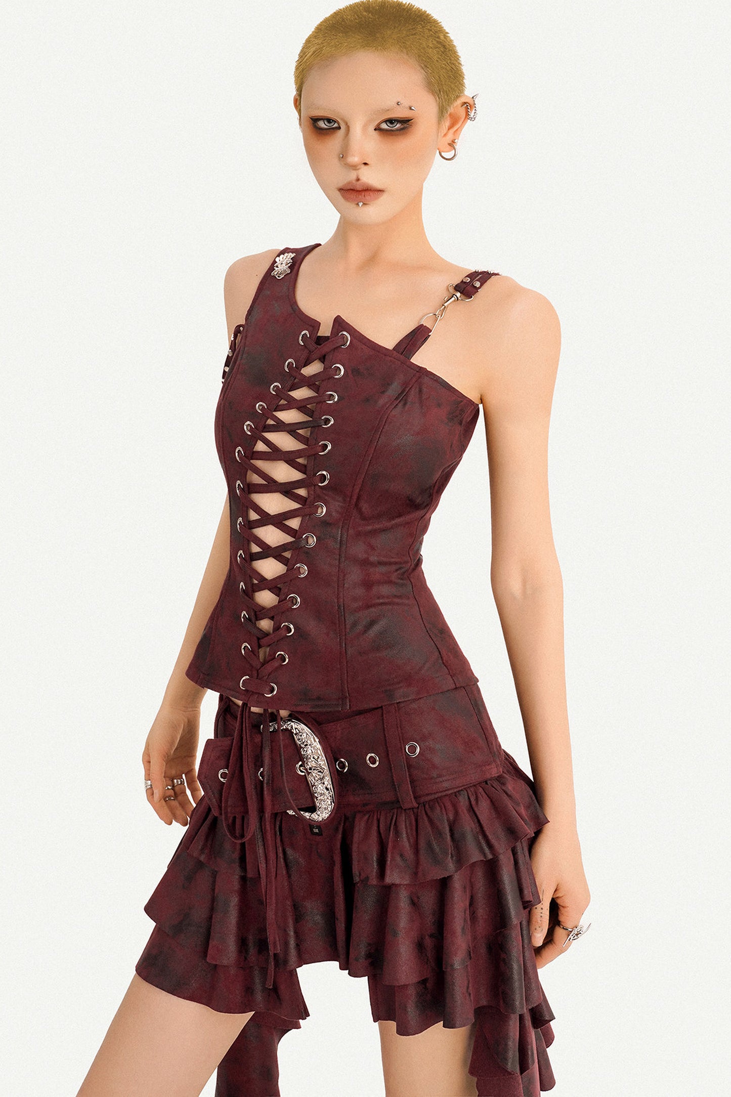 Retro Strappy Tank Top Skirt Set