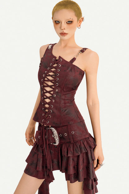 Retro Strappy Tank Top Skirt Set