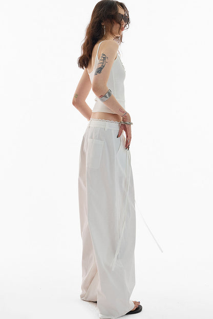 Lace Trim Pima Cotton Wide Leg Pants