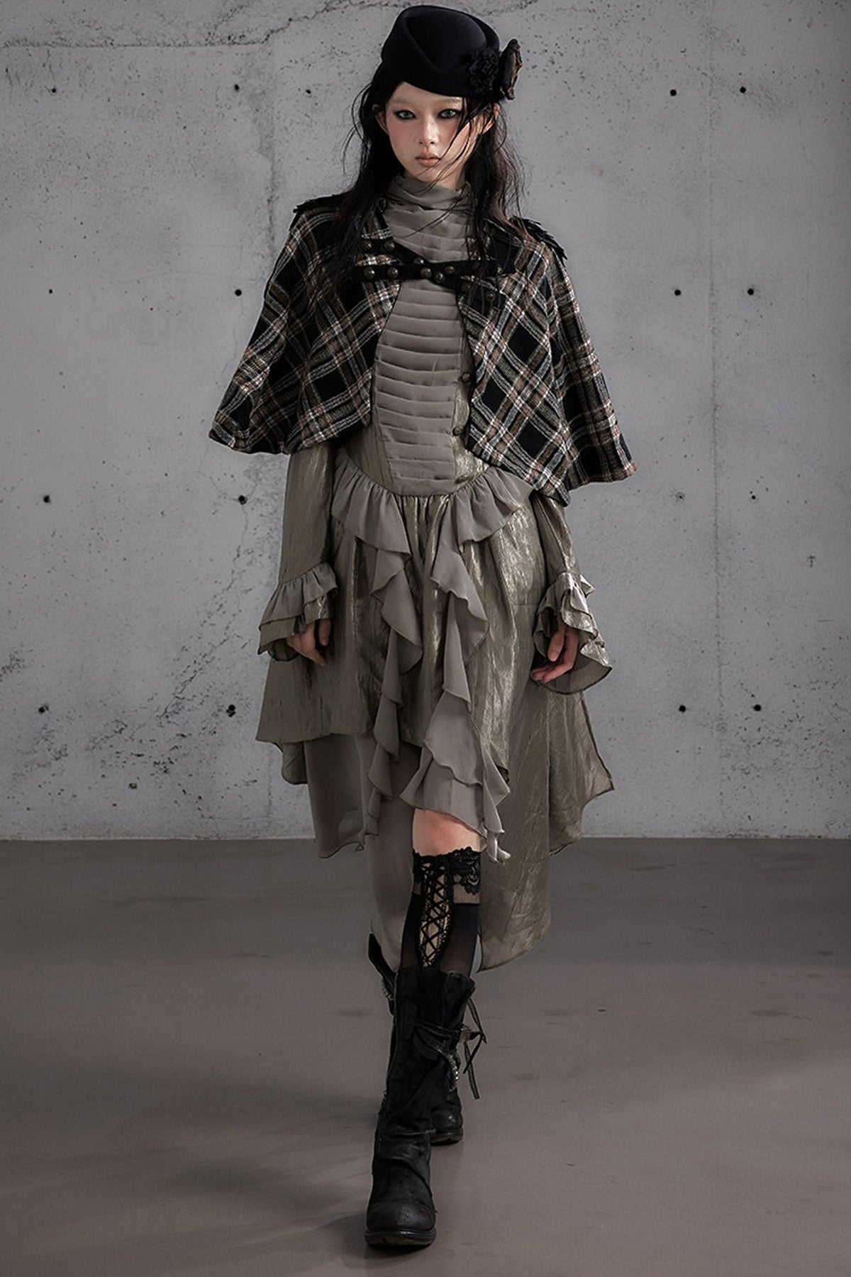 Reversible Wool Blend Plaid Cape