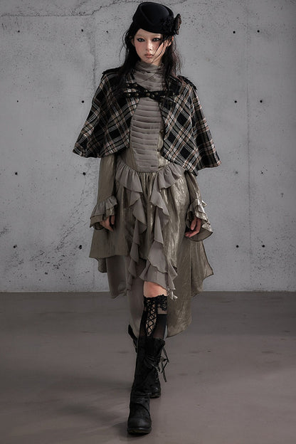 Reversible Wool Blend Plaid Cape