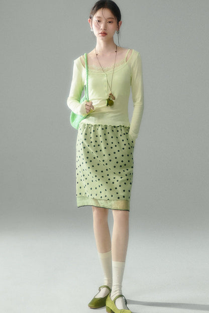 Green Polka Dot Mesh Skirt