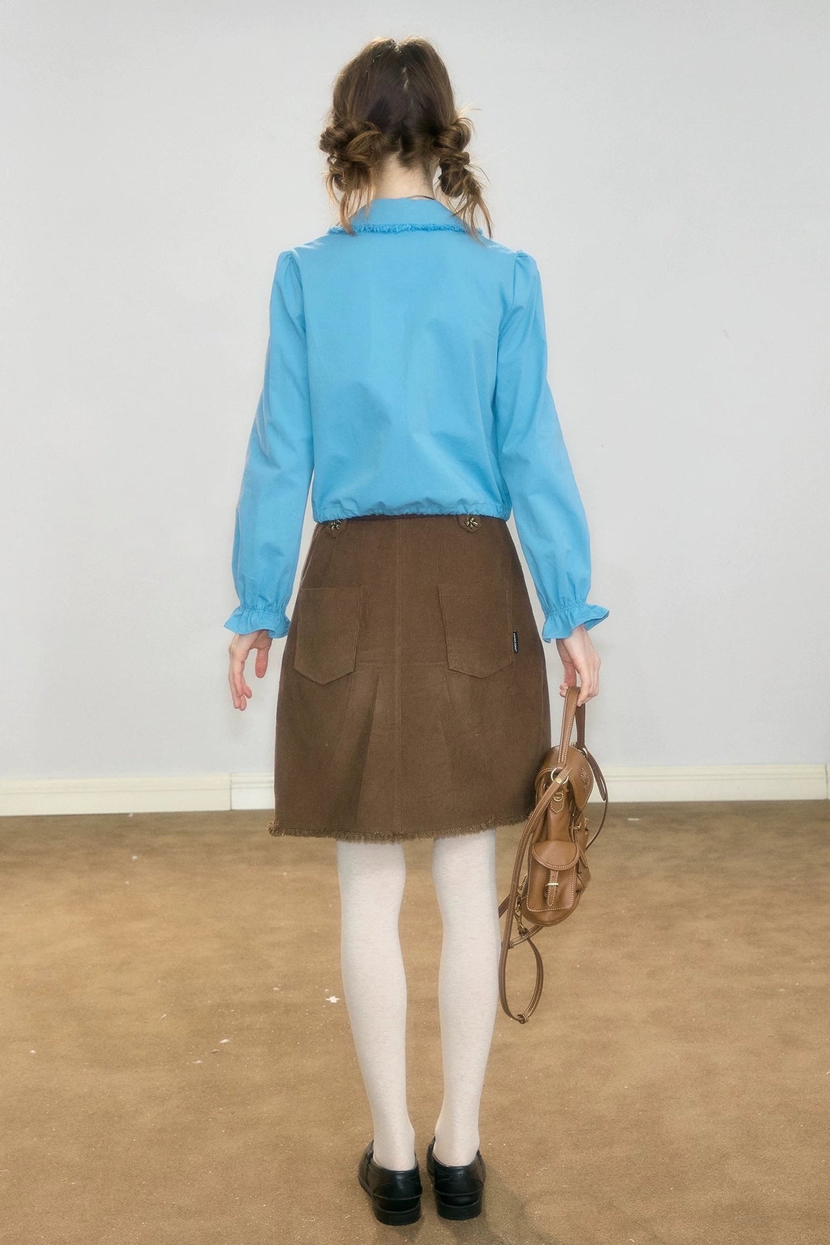 Brown Frayed Corduroy Mid-Length Skirt