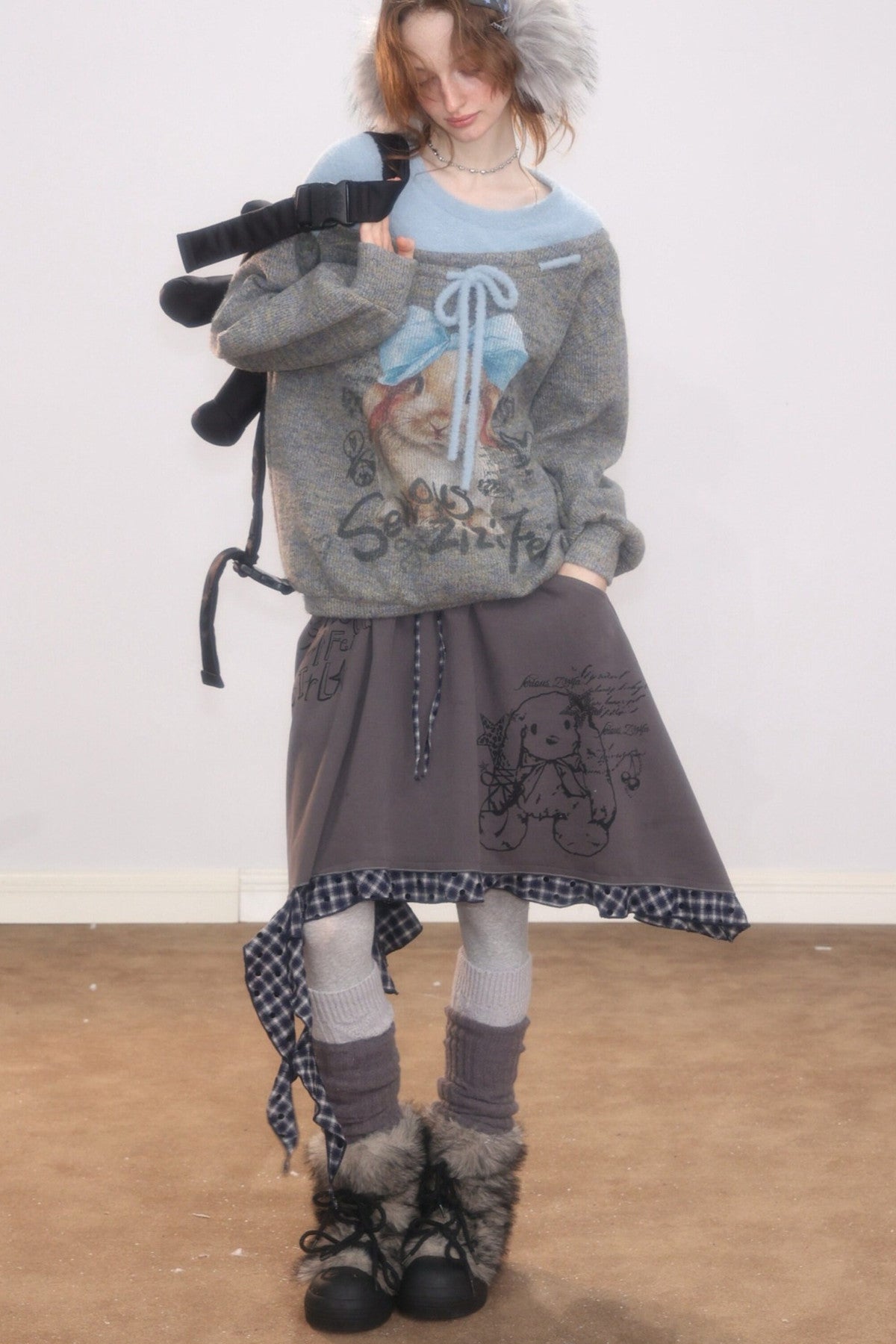 Rabbit Print Bow Sweater