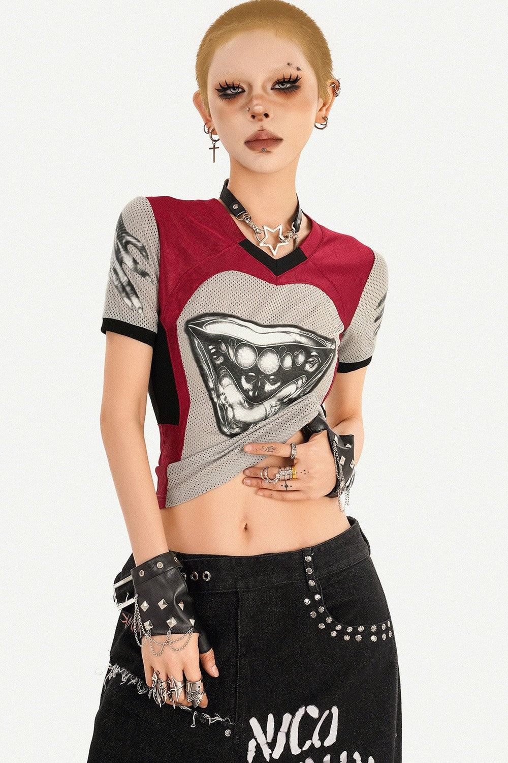 Ripped Graffiti Wide-Leg Jeans