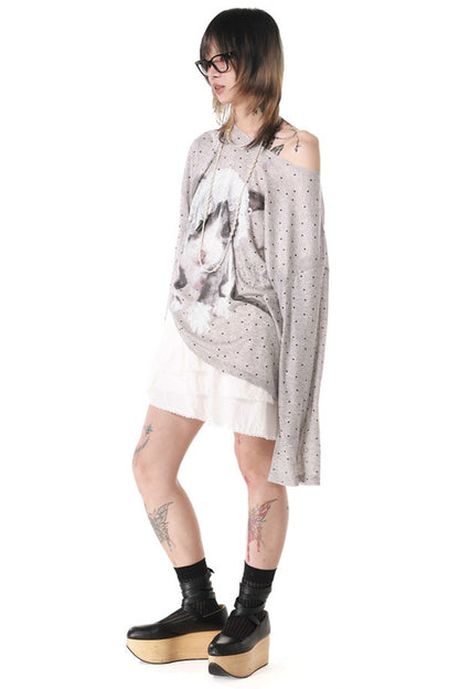 Polka Dot Cat Rhinestone Long-Sleeved T-Shirt