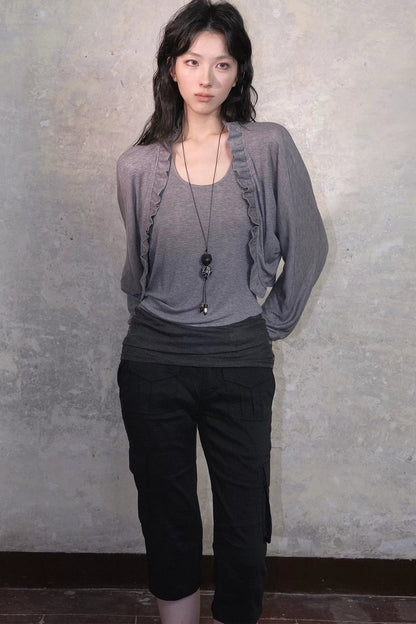 Tencel Linen Ruffled Cardigan