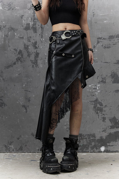Asymmetrischer Patchworkrock aus Kunstleder