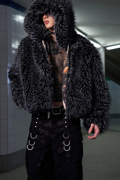 Cat Print Reversible Fur Coat