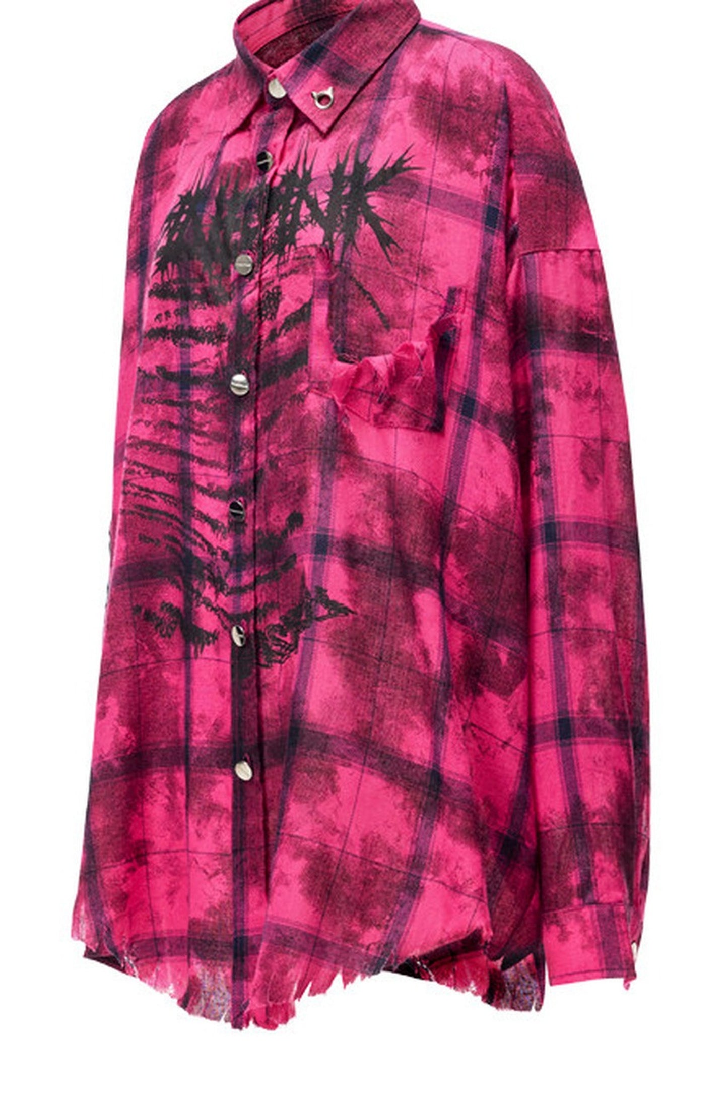 Distressed Pink Plaid Blouse